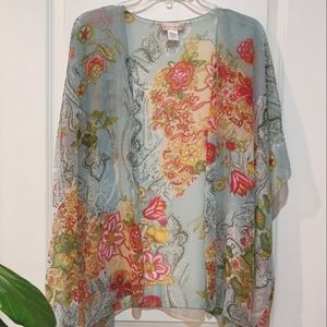 Sheer floral kimono top